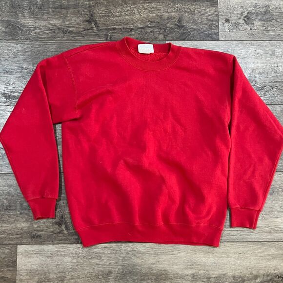 Vintage 90s Lee Heavyweight Red Crewneck Sweatshirt Blank - Men's Size Large - Picture 1 of 7